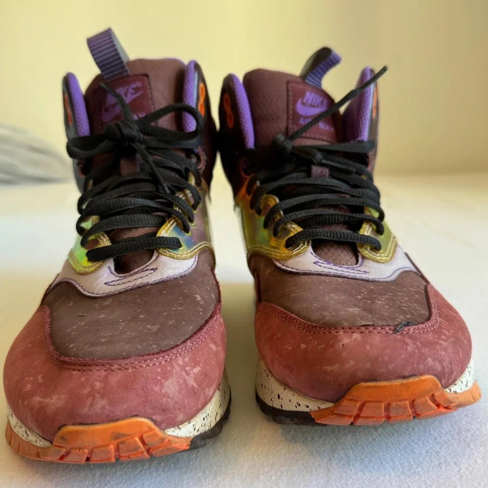 Nike sz 8.5 Women Air Max 1 Mid Sneaker Boot Deep Burgundy Iridescent Streetwear - Picture 6 of 12